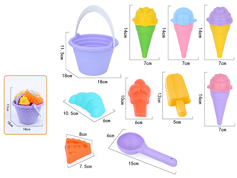 14pcs Soft Plastic Ice Cream Sand Molds Sand Bucket Set
