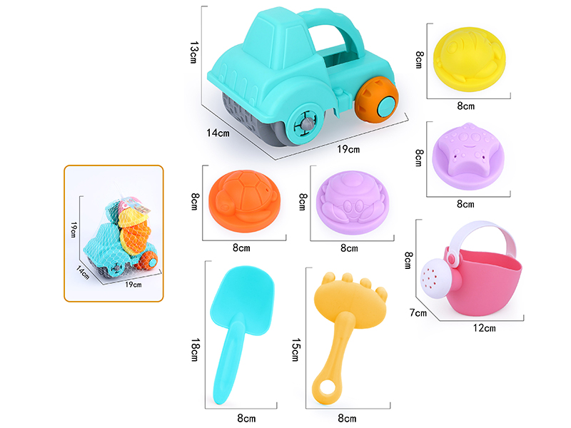 8pcs Soft Plastic Animals Sand Molds Beach Car Set