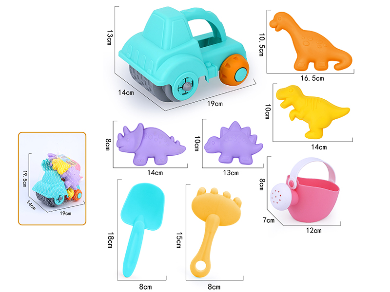 8pcs Soft Plastic Dinosaur Sand Molds Beach Car Set