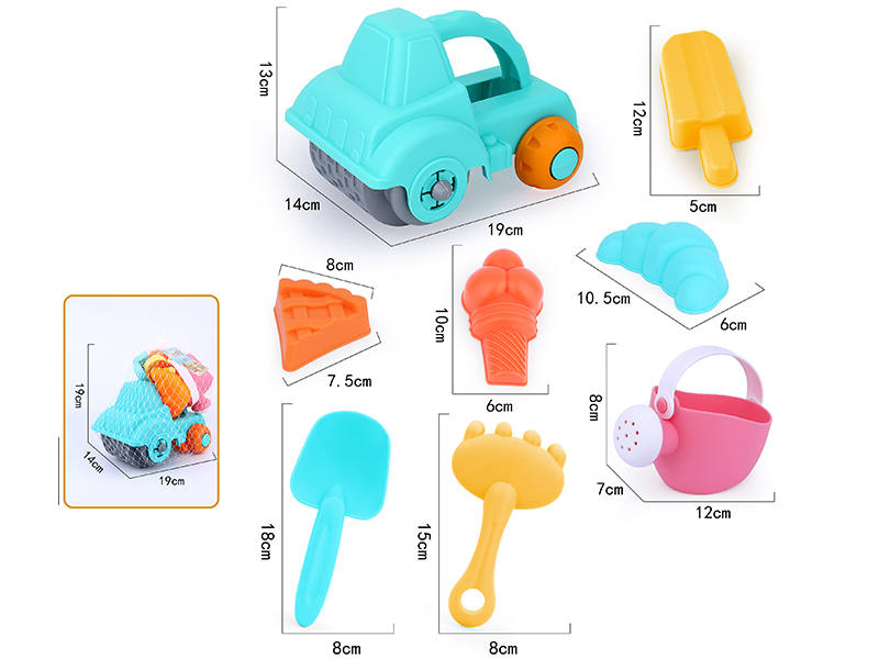 8pcs Soft Plastic Food Sand Molds Beach Car Set