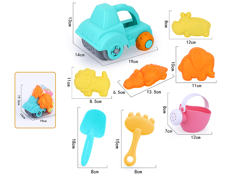 8pcs Soft Plastic Wild Animals Sand Molds Beach Car Set