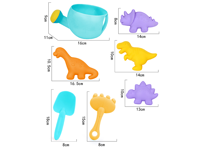 7pcs Soft Plastic Dinosaur Sand Molds Beach Set