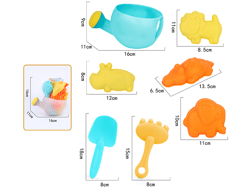 7pcs Soft Plastic Wild Animals Sand Molds Sand Bucket Set