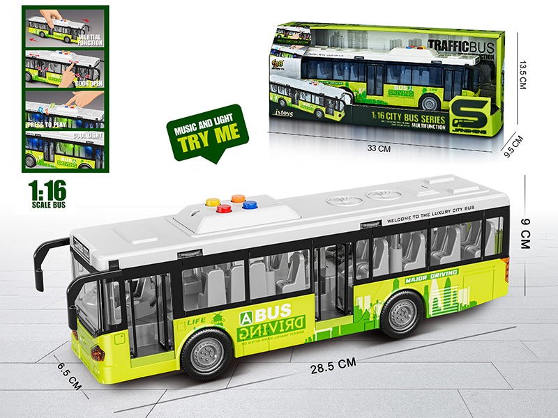 1:16 Friction City Bus With Lights, Sound, Can Open The Door