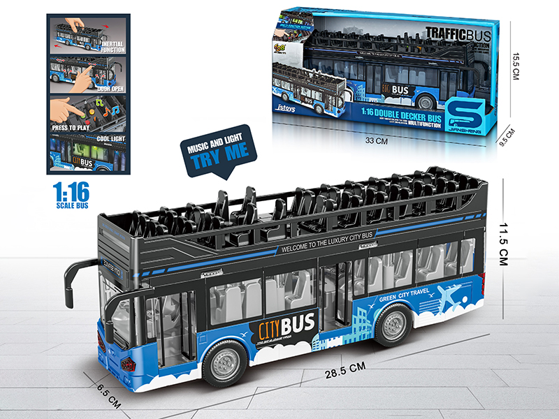 1:16 Friction Double Decker Bus With Lights, Sound, Can Open The Door