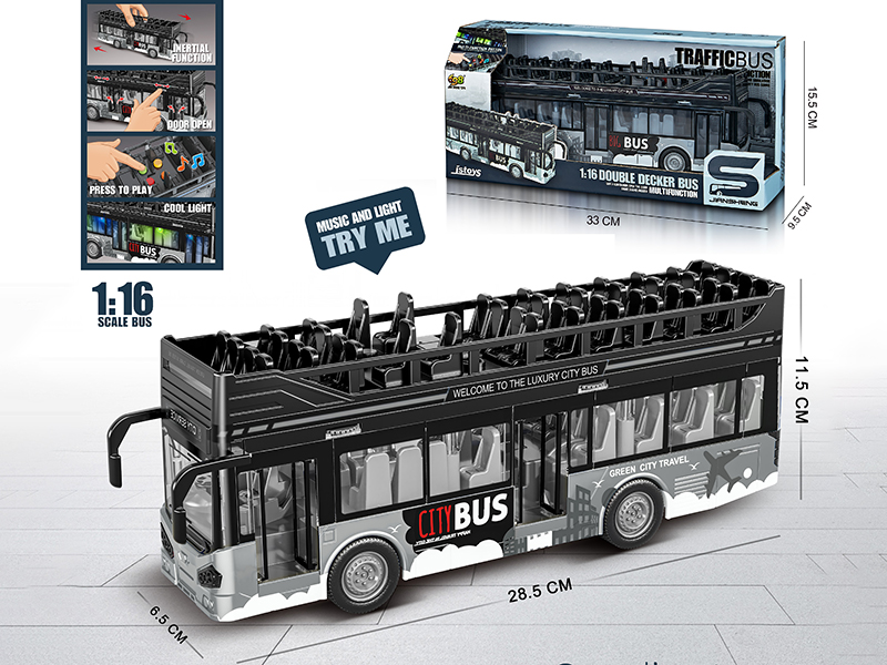 1:16 Friction Double Decker Bus With Lights, Sound, Can Open The Door
