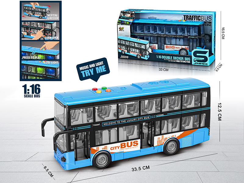 1:16 Friction Double Decker Bus With Lights, Sound, Can Open The Door