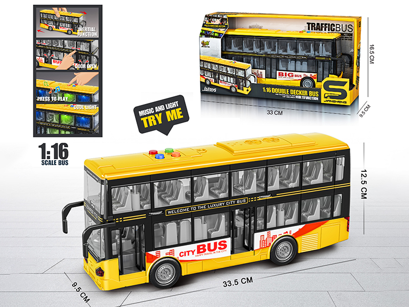 1:16 Friction Double Decker Bus With Lights, Sound, Can Open The Door