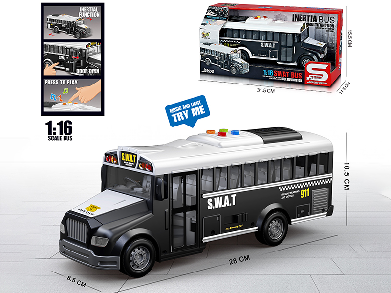 1:16 Friction SWAT Bus With Lights, Sound, Can Open The Door