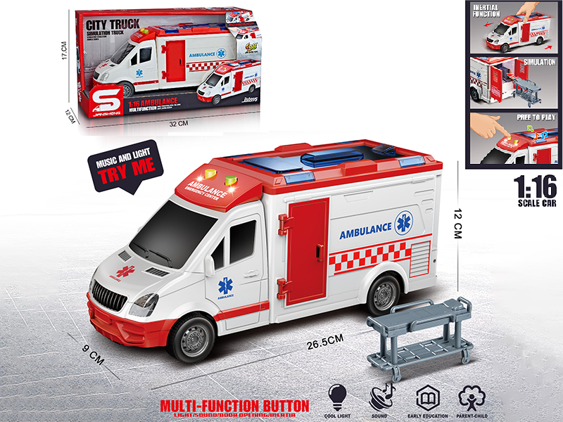 1:16 Friction Ambulance With Lights, Sound, Can Open The Door