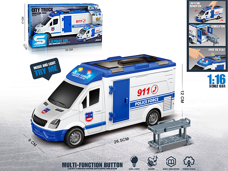 1:16 Friction Police Car With Lights, Sound, Can Open The Door