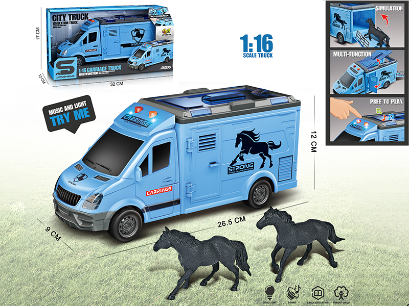 1:16 Friction Carriage Truck With Horse(Lights, Sound, Can Open The Door)