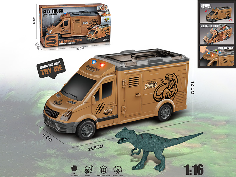 1:16 Friction Dinosaur Truck With Tyrannosaurus Rex(Lights, Sound, Can Open The Door)