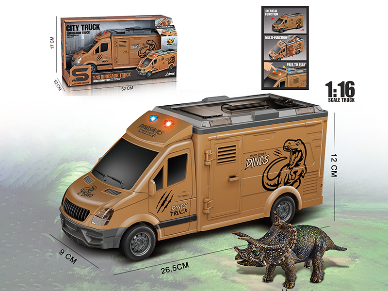 1:16 Friction Dinosaur Truck With Triceratops(Lights, Sound, Can Open The Door)