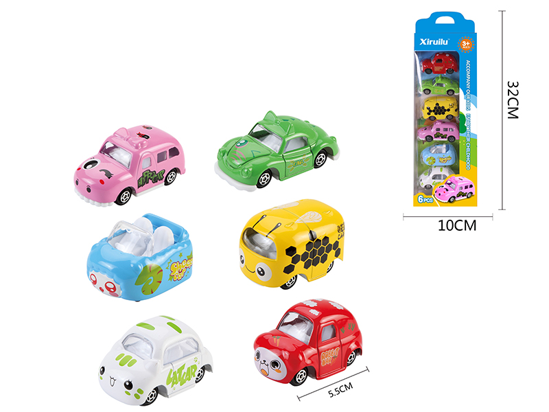 1:64 Slide Alloy Cartoon Cars 6pcs
