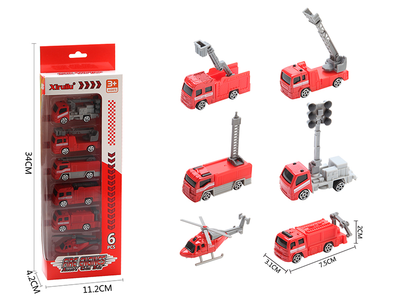 1:64 Slide Alloy Fire Engines 6pcs