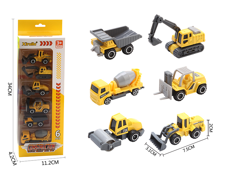 1:64 Slide Alloy Engineering Trucks 6pcs