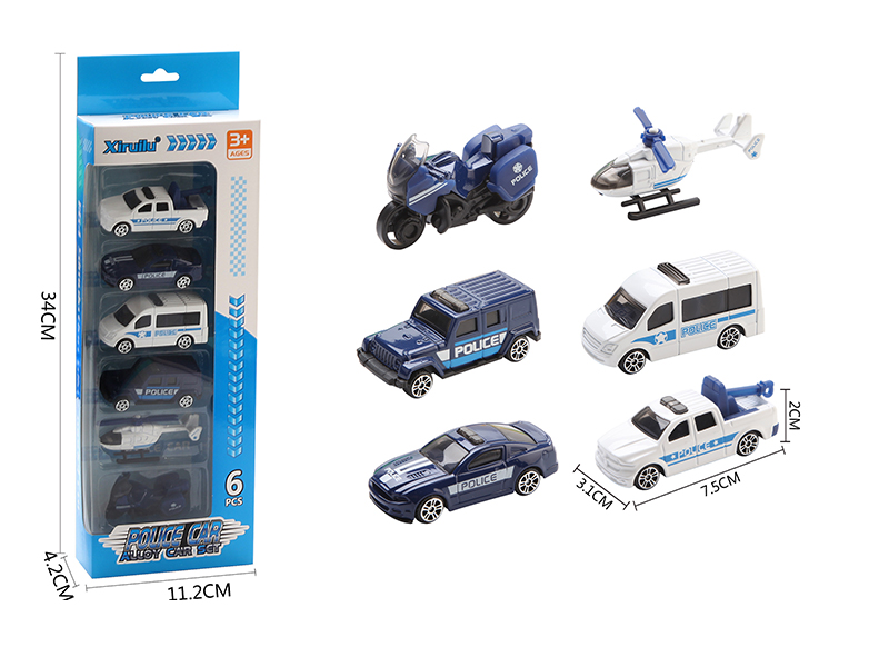 1:64 Slide Alloy Police Cars 6pcs