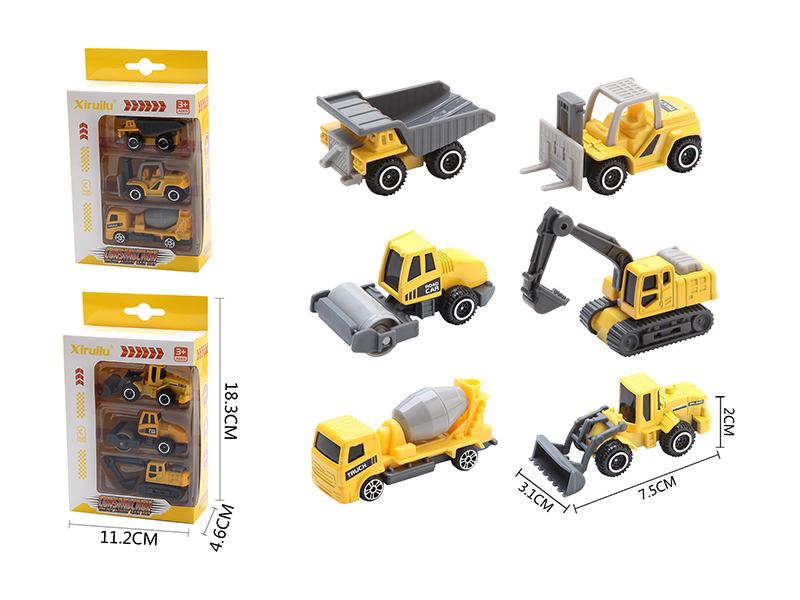 1:64 Slide Alloy Engineering Trucks 3pcs