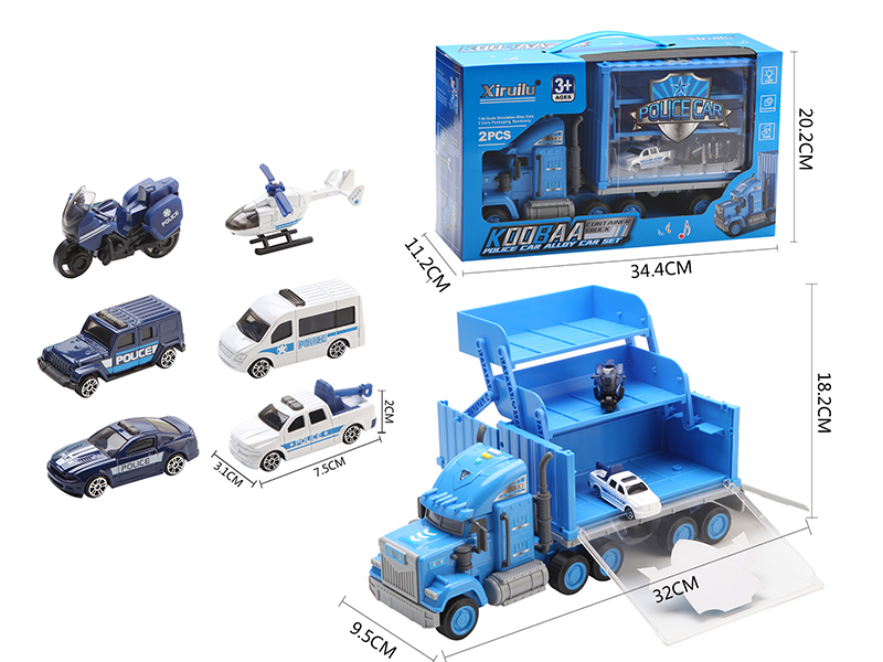 Storage Container Truck With 2 Alloy Police Cars(Friction Function, With Lights And Music)