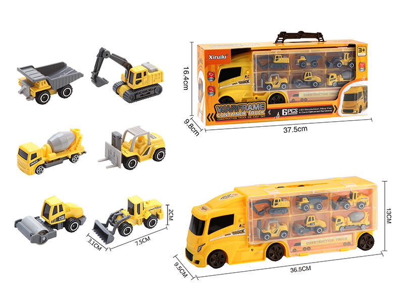 Double-Sided Storage Container Truck With 6 Alloy Engineering Trucks(Slide Function, With Lights And Music)