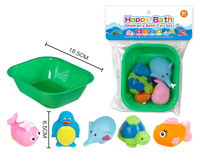 Water Spray Animals Bath Toys(Environmental)5pcs + Square Bathtub