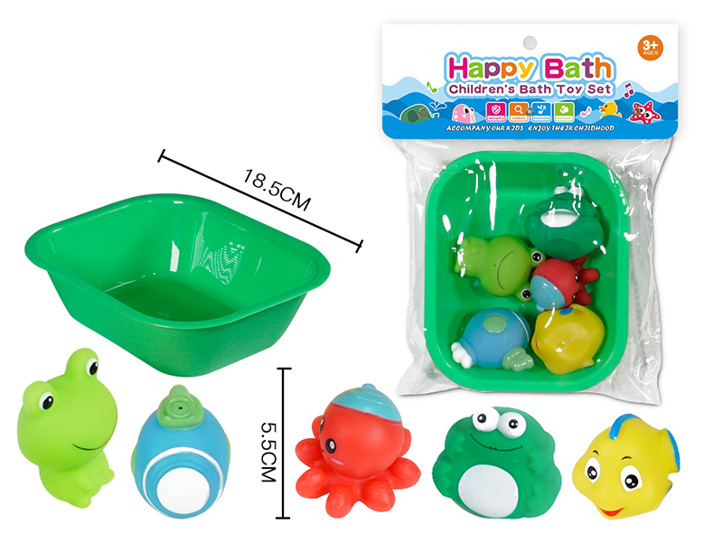 Water Spray Animals Bath Toys(Environmental)5pcs + Square Bathtub