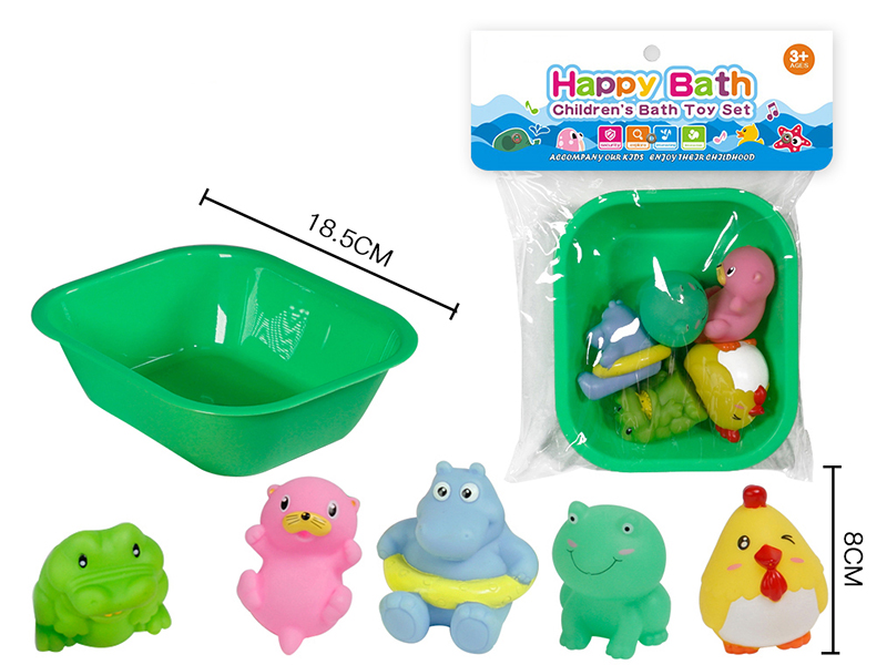 Water Spray Animals Bath Toys(Environmental)5pcs + Square Bathtub