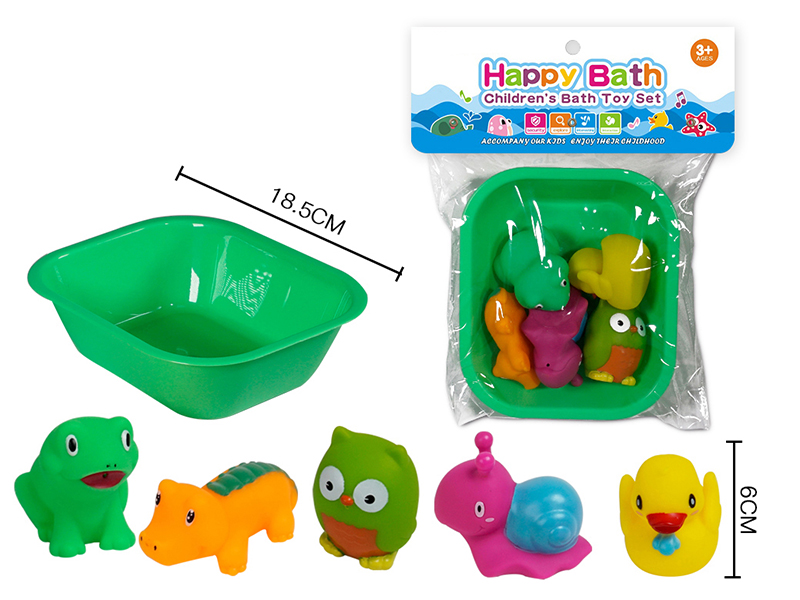 Water Spray Animals Bath Toys(Environmental)5pcs + Square Bathtub