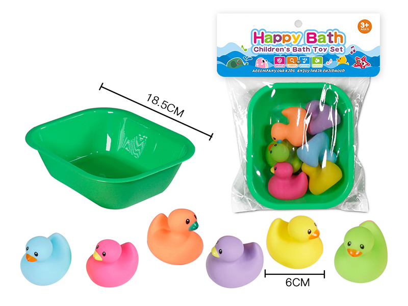 Water Spray Ducks Bath Toys(Environmental)6pcs + Square Bathtub