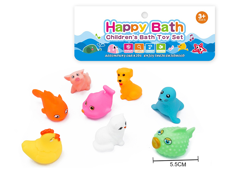 Environmental Children's Bath Toy Animals Set With Whistle 8pcs