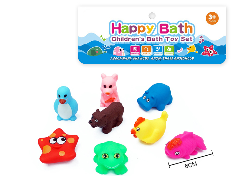 Environmental Children's Bath Toy Animals Set With Whistle 8pcs
