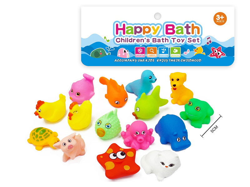 Environmental Children's Bath Toy Animals Set With Whistle 15pcs