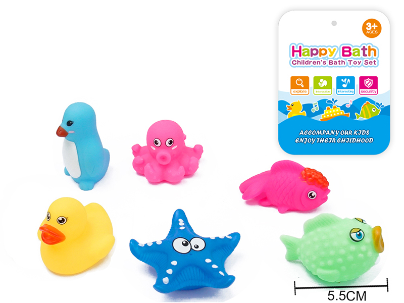 Environmental Children's Bath Toy Animals Set With Whistle 6pcs
