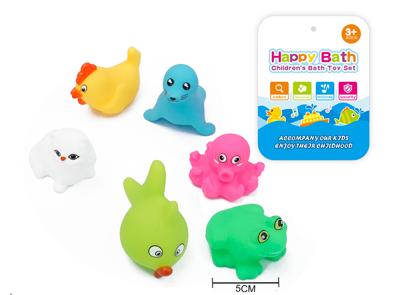 Environmental Children's Bath Toy Animals Set With Whistle 6pcs