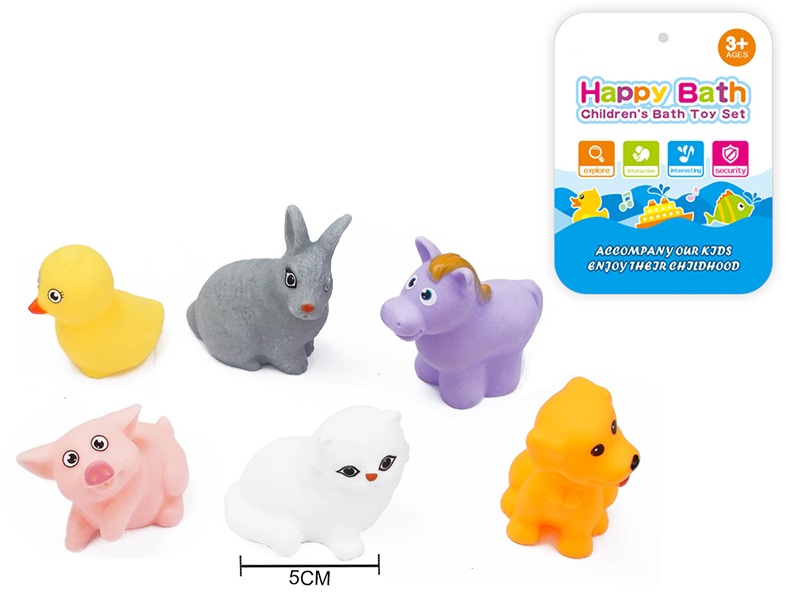 Environmental Children's Bath Toy Animals Set With Whistle 6pcs