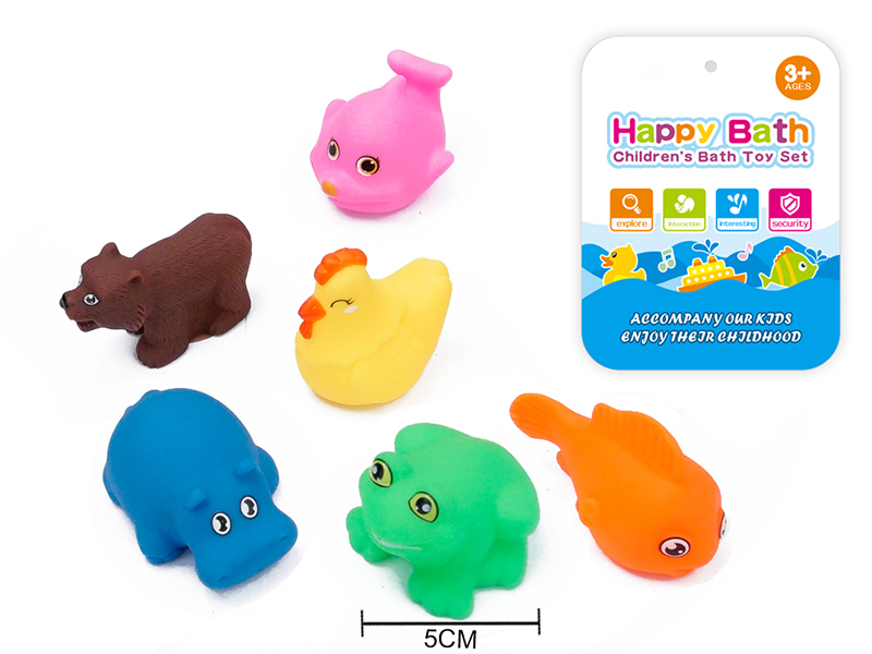 Environmental Children's Bath Toy Animals Set With Whistle 6pcs