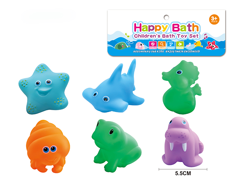Environmental Children's Bath Toy Animals Set With Whistle 6pcs