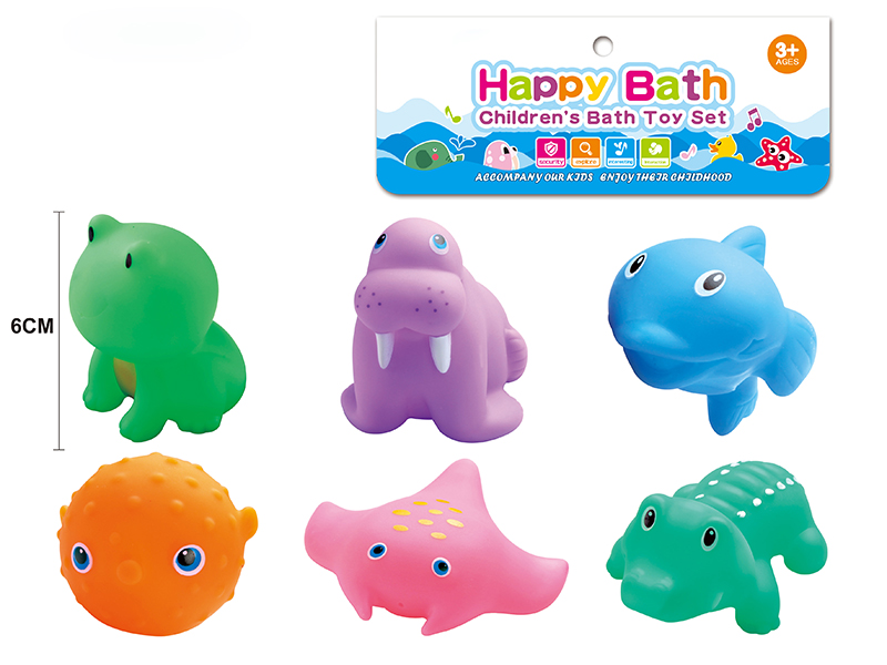 Environmental Children's Bath Toy Animals Set With Whistle 6pcs