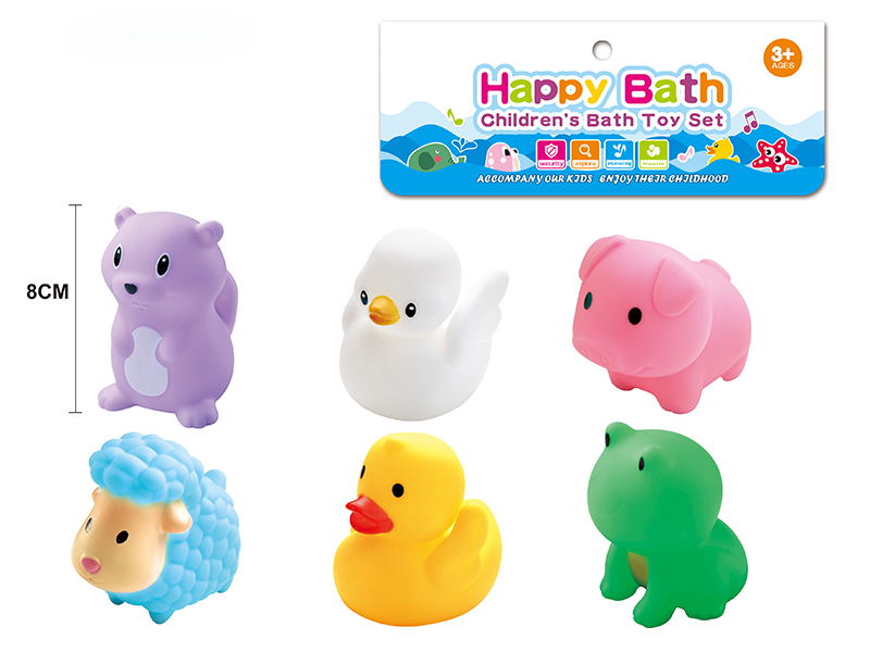 Environmental Children's Bath Toy Animals Set With Whistle 6pcs