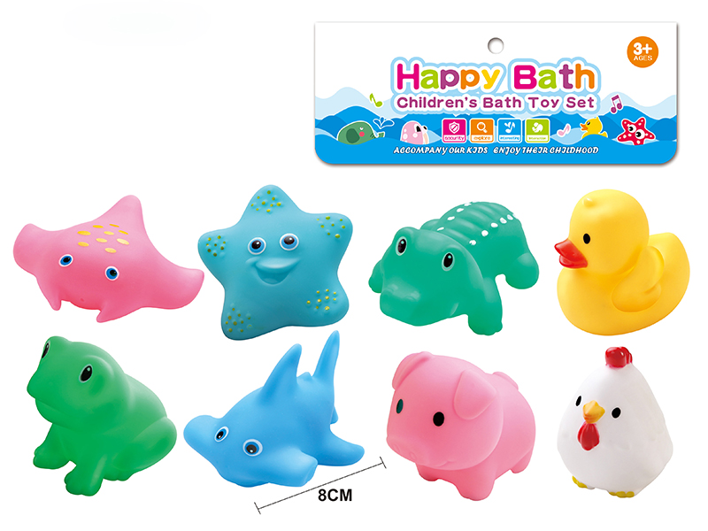 Environmental Children's Bath Toy Animals Set With Whistle 8pcs