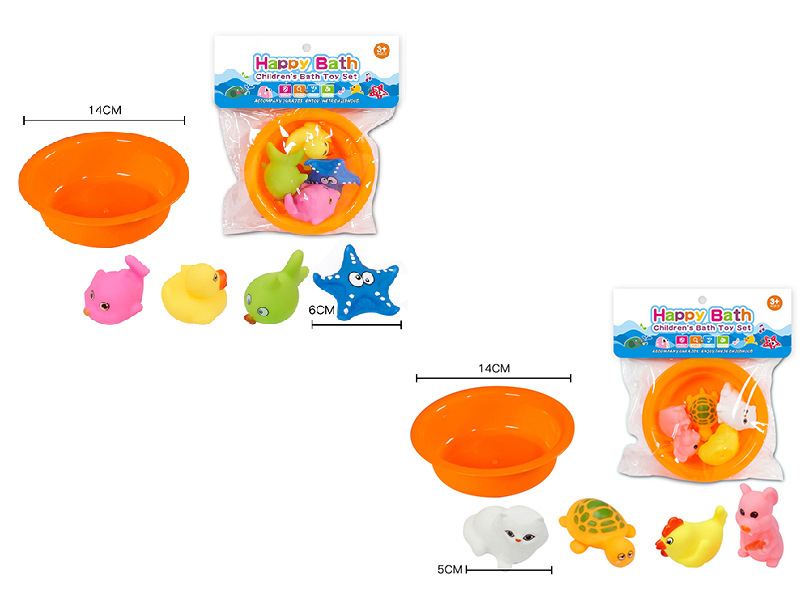 Environmental Bath Animals With Whistle 4pcs + Round Batgtub