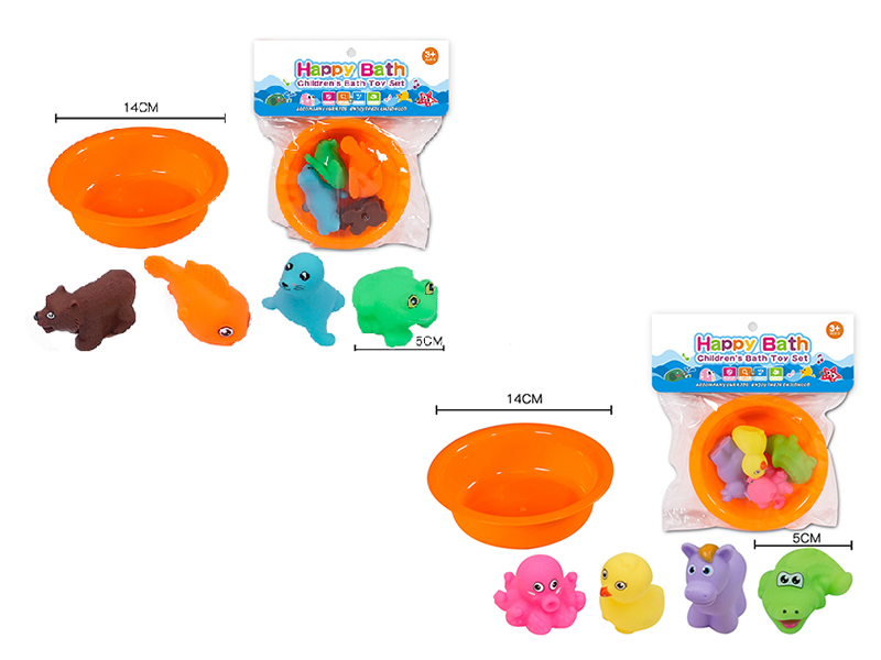 Environmental Bath Animals With Whistle 4pcs + Round Batgtub