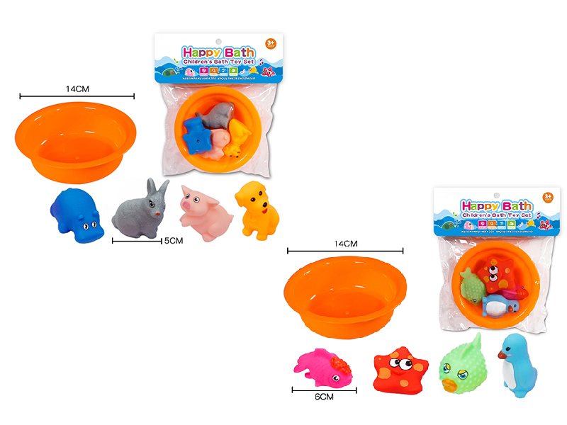 Environmental Bath Animals With Whistle 4pcs + Round Batgtub