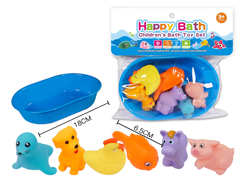 Environmental Bath Animals With Whistle 6pcs + Batgtub
