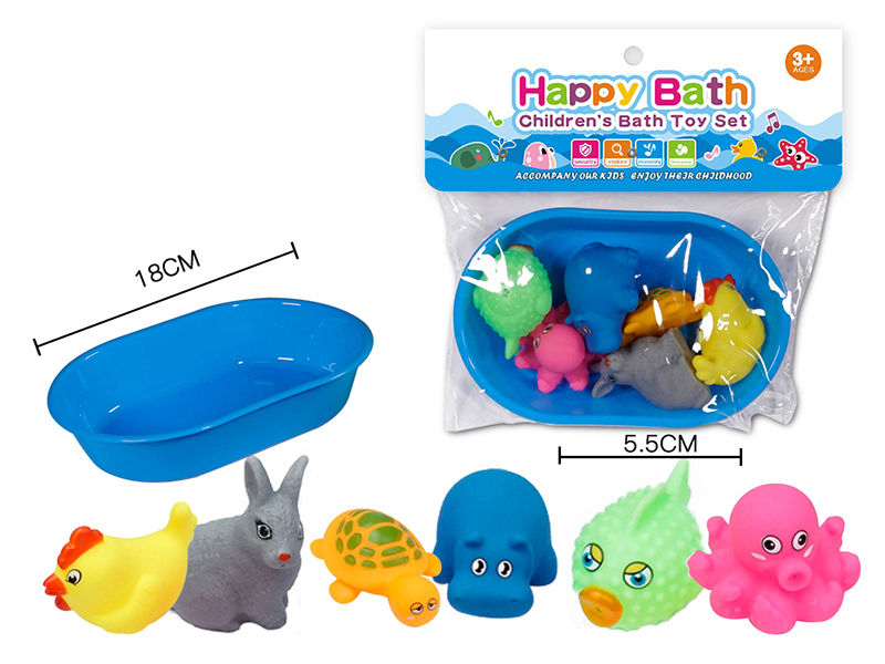 Environmental Bath Animals With Whistle 6pcs + Batgtub
