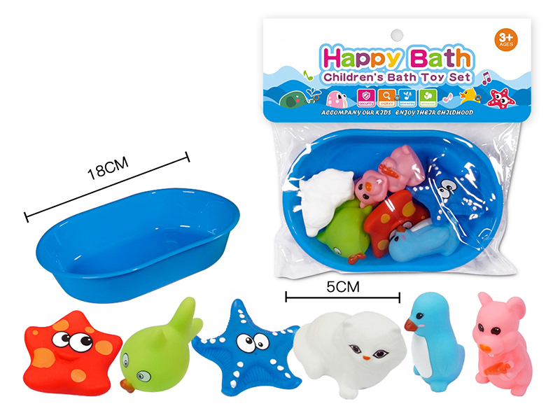 Environmental Bath Animals With Whistle 6pcs + Batgtub