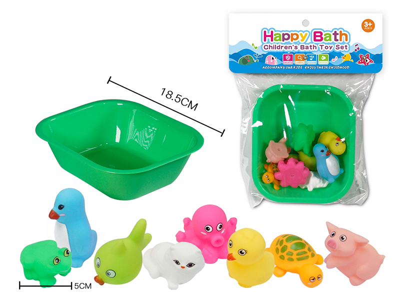 Environmental Bath Animals With Whistle 8pcs + Square Batgtub