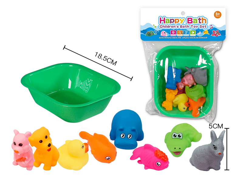 Environmental Bath Animals With Whistle 8pcs + Square Batgtub