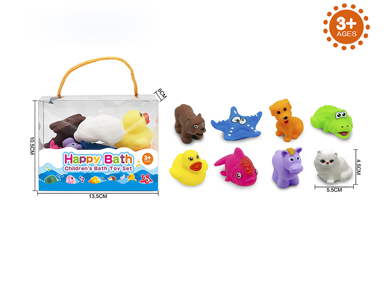 Environmental Children's Bath Toy Animals Set With Whistle 8pcs